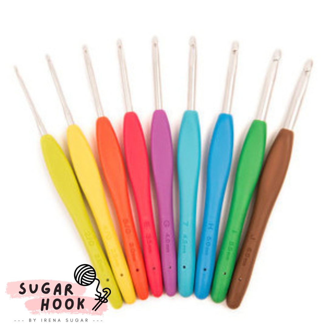 Hakpen Aluminium Gagang Karet / Jarum Rajut Silikon / Silicone Crochet Hook | Sugar Hook @sugarhook.id