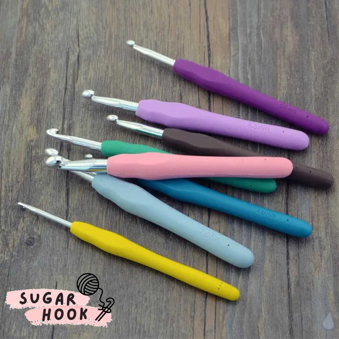 Hakpen Aluminium Gagang Karet / Jarum Rajut Silikon / Silicone Crochet Hook | Sugar Hook @sugarhook.id - Image 5