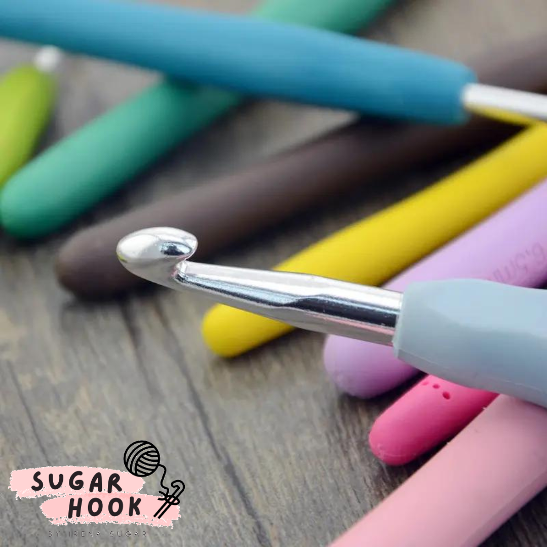 Hakpen Aluminium Gagang Karet / Jarum Rajut Silikon / Silicone Crochet Hook | Sugar Hook @sugarhook.id - Image 6
