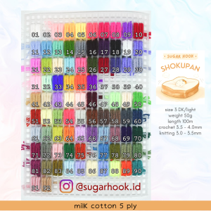 [1-50] Shokupan Milk Cotton Yarn 5 ply | Benang Rajut Katun Susu | Sugar Hook